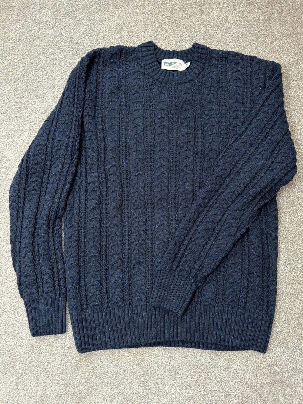 Wellen Seawool Navy Crewneck Fisherman Sweater Small EUC